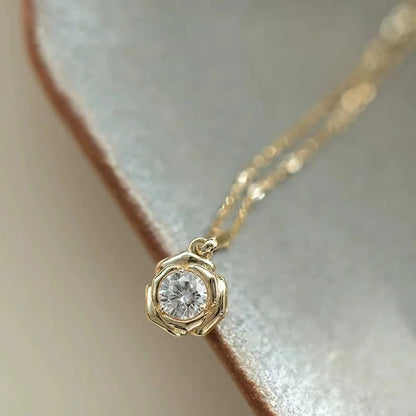 925 Sterling Silver Plated 14k Gold Shiny Zircon Flower Necklace for Women Girl Korean Temperament Exquisite Jewelry Gifts