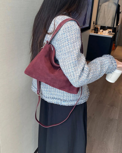 Genuine Grade Autumn Winter Big Boston Luxury Designer Tote Soft Matte Suede Leather Women Handbag Female Shoulder Crossbody Bag