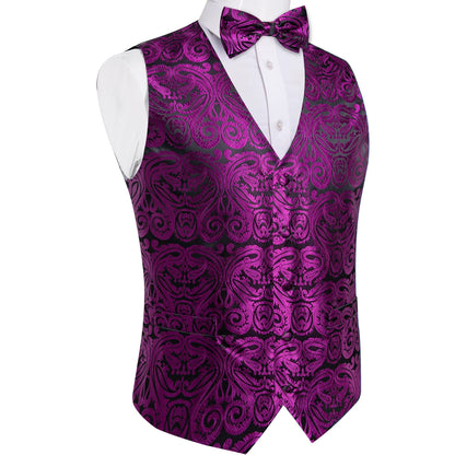 Men Wedding Vest Suit White Black Paisley Sleeveless Waistcoat for Man Shirt Accessories Fromal Bowtie Pocket Square Cufflinks