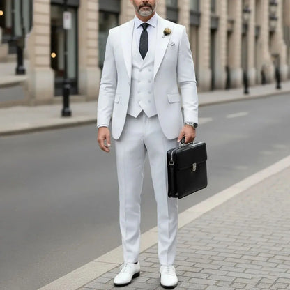 Men Suit Gray 3 Pieces Solid With Lapel For Wedding Groom Party Prom Birthday Banquet Business Work Set Jacket Vest With Pants