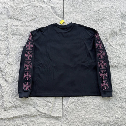 American Style Streetwear Quality Waffle Fabric Printed Tops Oversized Long Sleeves Tee 100%Cotton Vintage T Shirt Men Woman