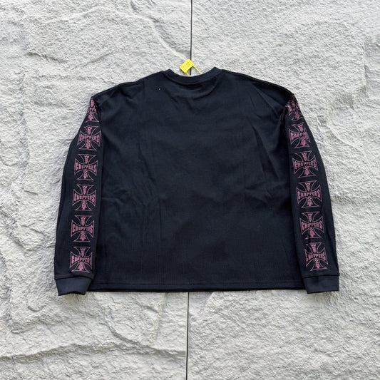American Style Streetwear Quality Waffle Fabric Printed Tops Oversized Long Sleeves Tee 100%Cotton Vintage T Shirt Men Woman