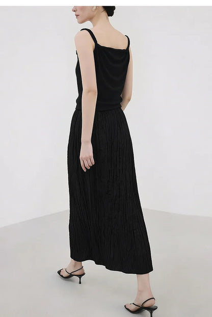 Pleated Women's Skirt 2026 Summer New Elastic Waist Flowy A-Line Midi Skirt Casual Versatile Women's Clothing 12622123