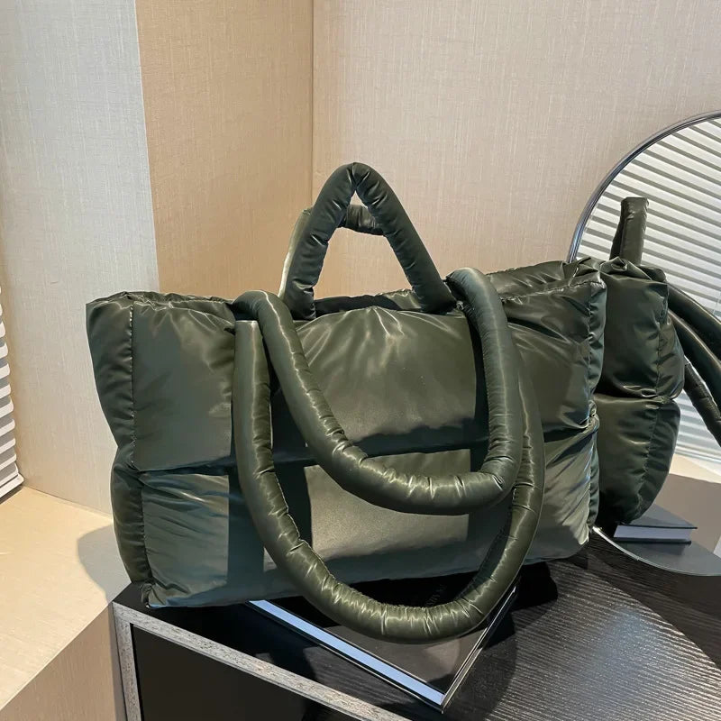 Fashion Large Capacity Puffer Shoulder Bags Padded Women Handbags Casual Nylon Quilted Big Tote Bag Warm Winter Shopper Purses