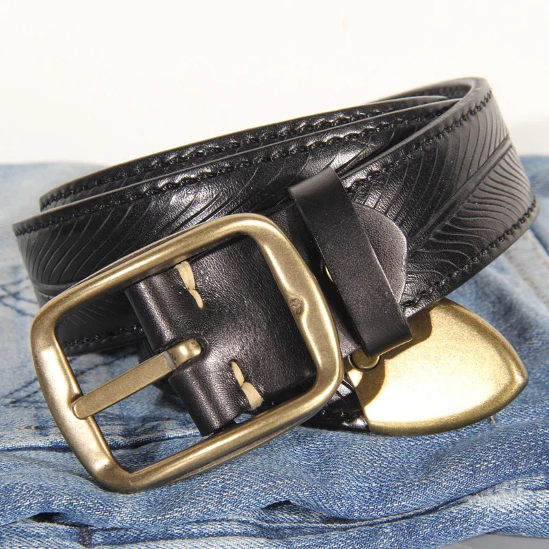 Extra Thick Double-sided Men's Belt Tactical Personalized Jeans Belt Genuine Leather Men's Pure Copper Pin Buckle Luxury Belt