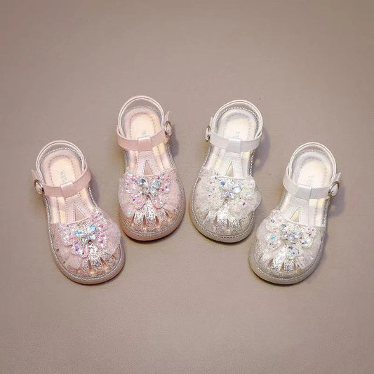 New Summer Children Crown Sandals Wedding Party Girls Bowknot Pearl Shoes Sweet Elegant Kids Causal Flat Sandals
