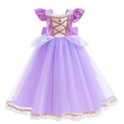 Baby Girls Deluxe Elegant Rapunzal Princess Dress Cosplay Costume Kids Halloween Birthday Party Vestido Purple Puffy Dresses