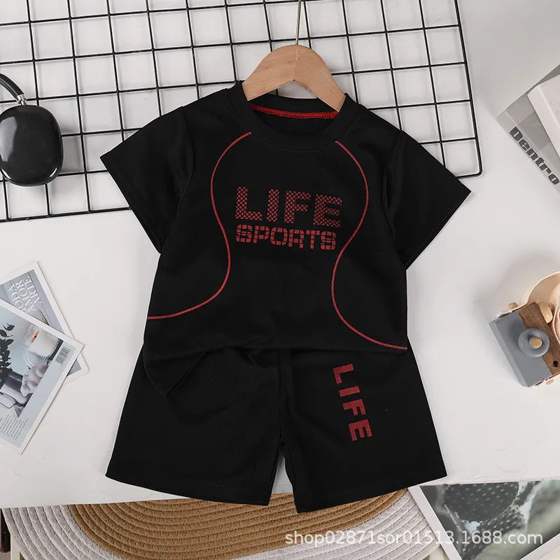 Boys Breathable Sportswear Set Summer 1-8Y Children 2pcs Clothes Printed T-shirt and Shorts for Running Kids Sports suit
