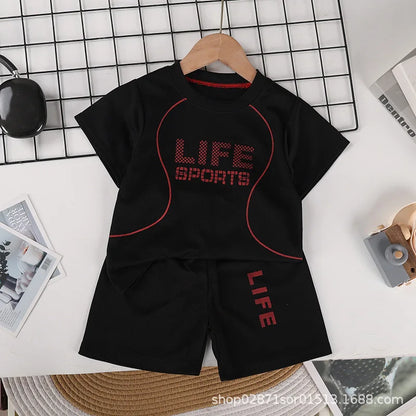 Boys Breathable Sportswear Set Summer 1-8Y Children 2pcs Clothes Printed T-shirt and Shorts for Running Kids Sports suit