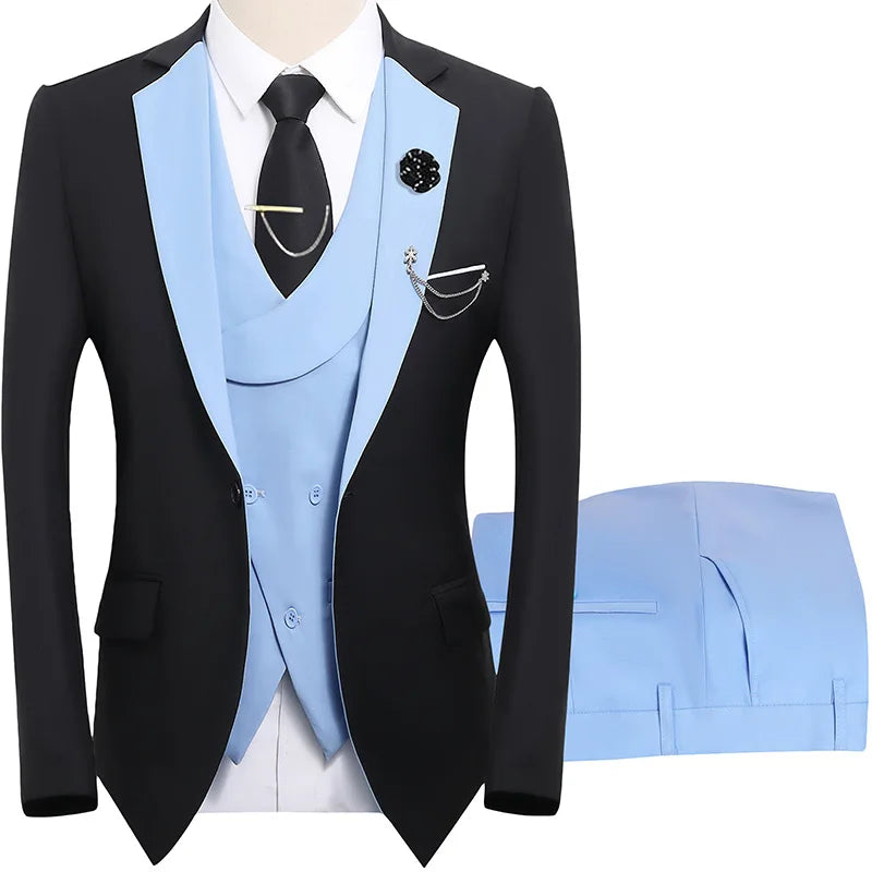2026 men's dark green three piece suit, (Chinese size) slim fit jacket with vest and pants, wedding party set.