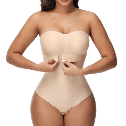 Strapless Bodysuit Off Shoulder Bustier Tube Top Women Front Closure Tummy Control Shapewear Removable Padded Underwear S-4XL