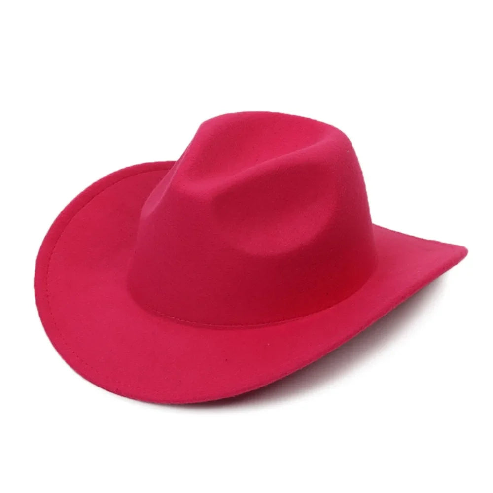 New Wide Brim Cowboy Hat Solid Color Felt Panama British Retro Cap Women Men