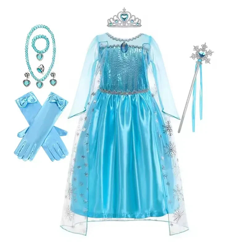 Children Dresses Girls Cospaly Snow Queen Elsa Costumes Kids Carnival Party Prom Gown Children Clothes Elsa Princess Dresses