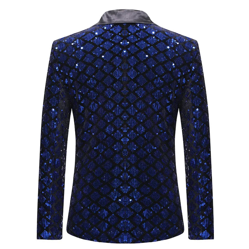 2026 Gold Men's Black Collar Suit Jacket, Glitter Sequin Decoration Wedding Party Dress Coat Black Silver Fashion Blazers.