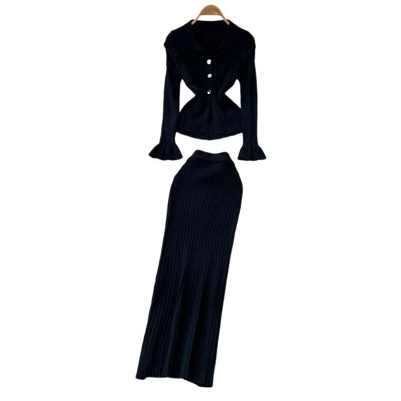 Brand Fashion One-piece Knitted Maxi Dress Women Elegant V-neck Ruffled Slim Waist Bodycon Sweater Dress Party Vestido