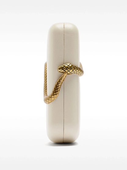 Elegant Box Clutch Bag with Gold Snake Closure, beige off white pu Leather, Evening Wedding Party Handbag, Spring 2026 new
