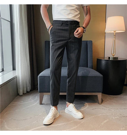 High Quality Fashion Striped Casual Men's Suit Pants 2026 New Business Office Social Wedding Slim Fit Trousers Oversized Size