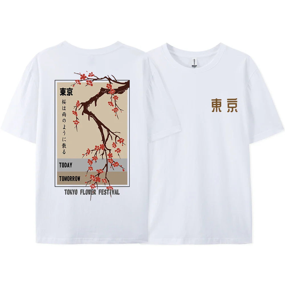 Today Tomorrow Tokyo Flower Festival T Shirt Men Women Fashion O-Neck Tshirts Summer Cotton Tops Loose Street Hip Hop T-Shirts
