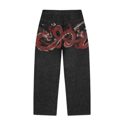 Y2K Harajuku Jeans Vintage Cherry Blossom Selvedge Denim Pants Hip Hop Gothic men women denim fabric wide leg pants streetwear
