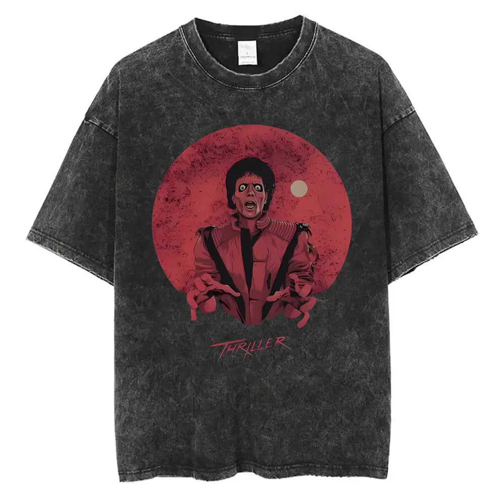 Washed Vintage Michael Jackson Face Graphic T-shirt Men Women Classic Retro Gothic Rock T Shirts Male Hip Hop Oversized T-shirts
