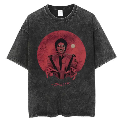 Washed Vintage Michael Jackson Thriller Graphic T-shirt Men Women Fashion Retro Gothic Rock Tshirt Men's Punk Oversized T Shirts