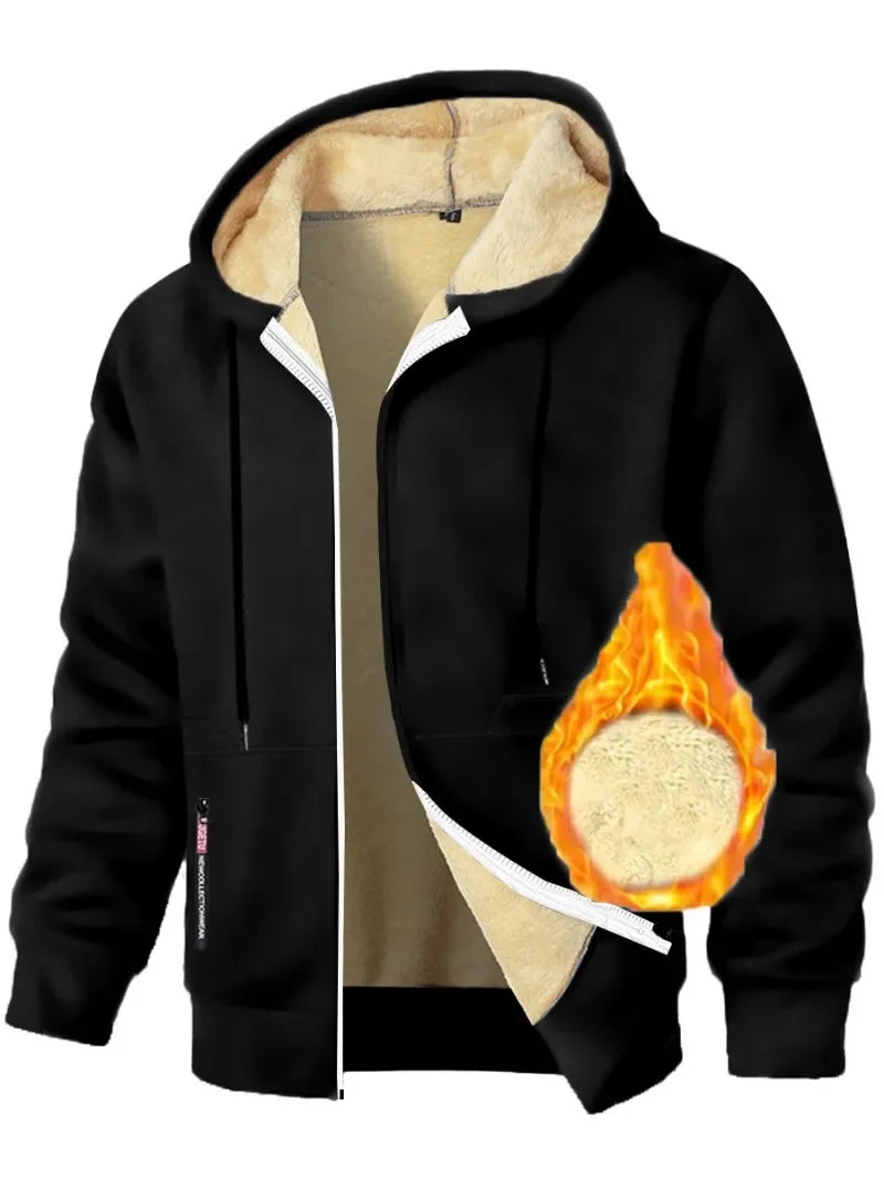 Casual Hoodies for Men Heavyweight Fleece Sweatshirt Thick Sherpa Lined Hooded Zipper Jacket Thick Streetwear Coats