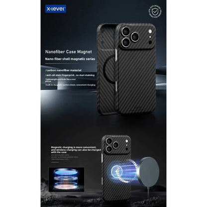 Business High-End 1500D Carbon Fiber Slim Magnetic Charge Case For iPhone 17 Pro Max 17 Air Skin Friendly Rugged Anti-Fall Cover