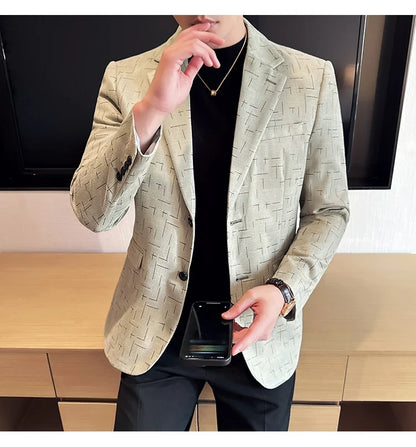 High Quality Jacquard Suit Jacket for Men 2025 Fashion Korean Style Slim Fit Business Casual Wedding Social Dress Coats 4XL-M