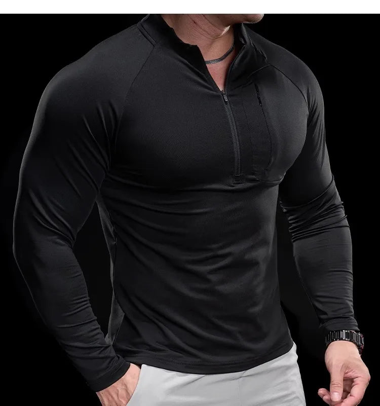 2024 New Men's Sports Gym Fitness Tops Running Training Clothes Round Neck Quick-drying Breathable Long-sleeved T-shirt Autumn