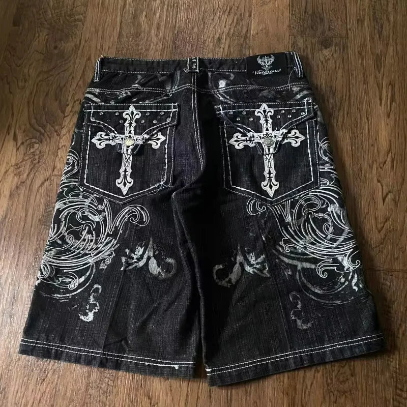 Y2K New Popular Denim Shorts Patch Vintage Shorts Men Women Street Hip Hop Fashion Harajuku Punk Loose High Waist Wide Leg Pants