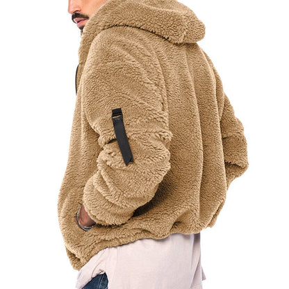 Men's Autumn and Winter Double-Sided Fleece Warm Jacket  Loose Hooded Casual Jacket