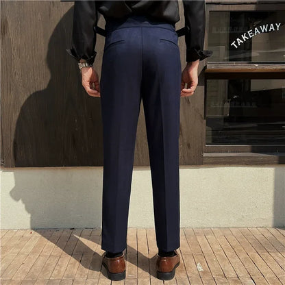 2025 New Naples High Waist Mens Suit Pants Double-Blade Gurkha Chino Slim Fit Trousers Fashion Men Wedding Party Casual Pant