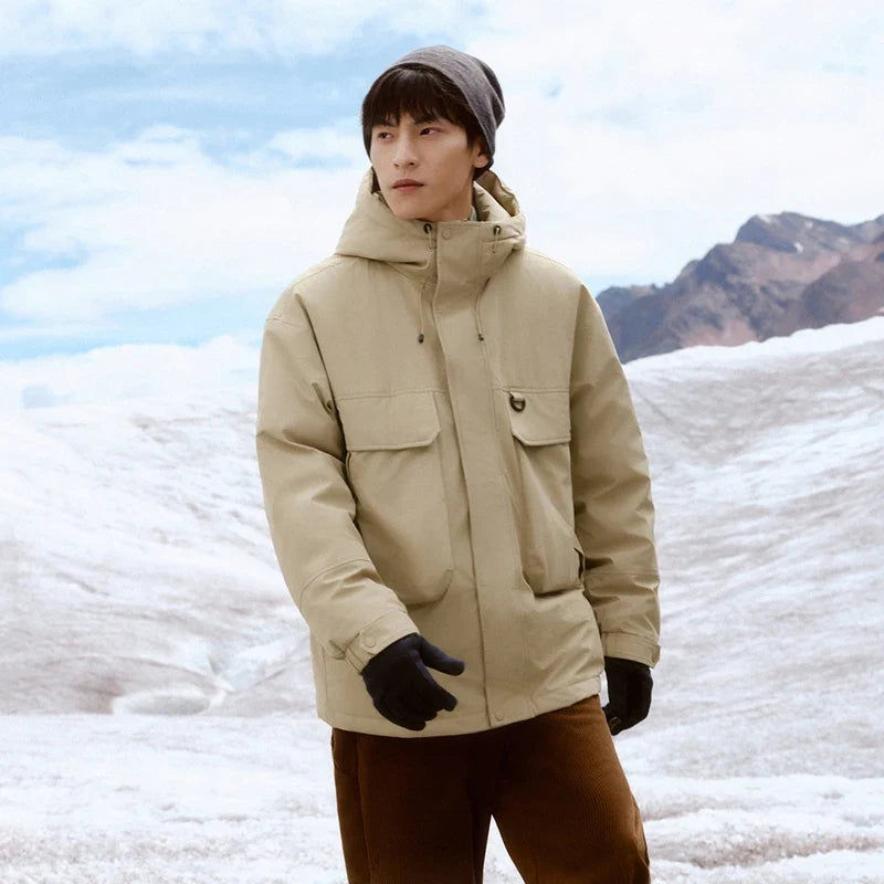 Down Jacket Men Windproof Waterproof Oil Stain Resistant 2025 Winter New Loose Hooded Workwear Thick Coat