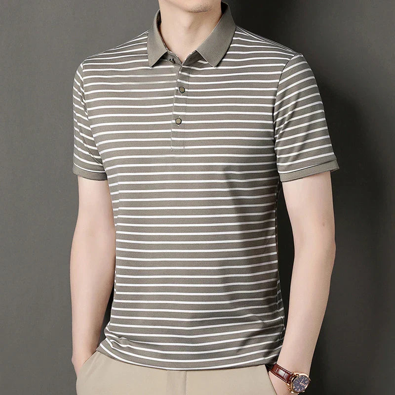 2024 Men's New Striped Cotton Business Casual Short Sleeved POLO Shirt Fashion Short Sleeved Comfortable and Breathable Top