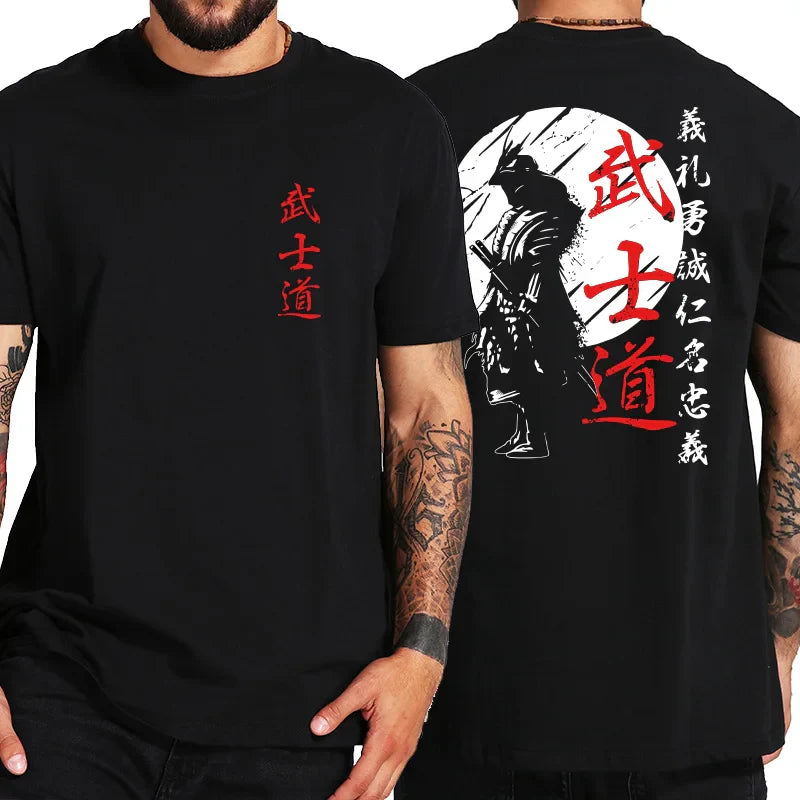 2026 Japanese Samurai Spirit T Shirts for Men Harajuku Japanese Style Back Print Loose Oversized Tops T-shirt Gifts Tee