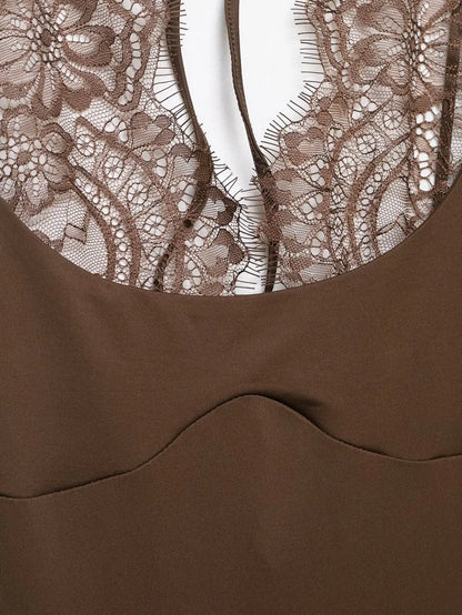 Ladies Sexy Slim Bodysuits Women Chic Lace Partwork Sleeveless Fashion Backless Sling Tops Newest Casual Playsuit Outfits Female