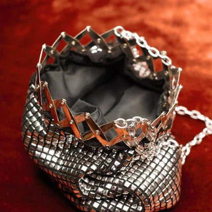 Lost in Vintage Glitter Sparking Evening Bag Handbag with Aluminum Pieces Crossbody Clutches Shoulder Metallic Chains