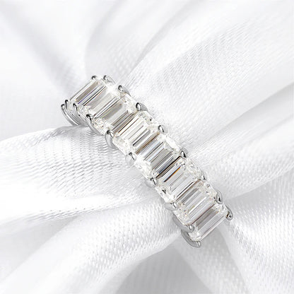 Each 3*5mm 0.5CT Emerald Cut Moissanite Ring for Women 1/2 Eternity Bands Lab Diamond Jewelry Pure 925 Silver Girl Ring