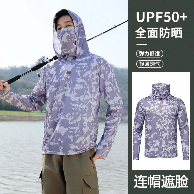 Mens UPF50+ T-Shirt Hoodie Tight Sports Casual Sun Protection T-Shirt Running Quick Dry Hoodie Sunscreen Fishing Men's Clothing