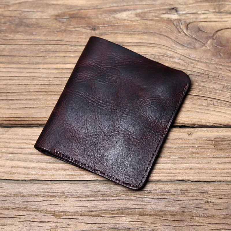Men's Leather Wallet Retro Top Layer Cowhide Wallet Vertical Document Clip Short Youth Women's Ultra-thin Coin Purse Bag