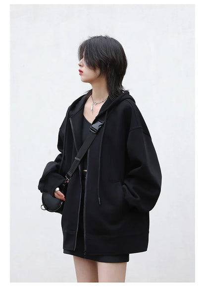 Women Sweatshirts Hoodies Solid Loose Casual Hooded Female Tops Lady Coat Medium Length Overcoat Spring Autumn 2025