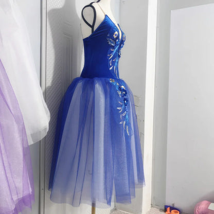 Long Ballet Tutu Skirts Flower Lace Dress Performance Costumes Princess Dance Practice Romantic Dress