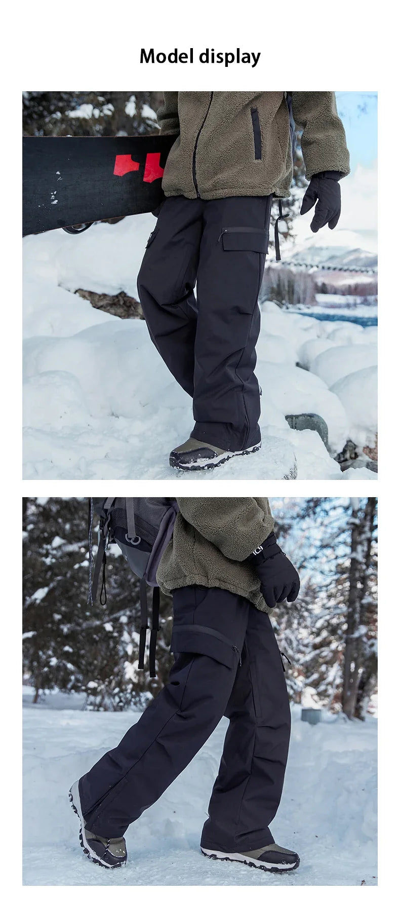 Autumn Winter Men's Three-proof Pants 90 Velvet Warm Fabrics Wear-resistant Large Pockets Elastic Waist Outdoor Sports Pants