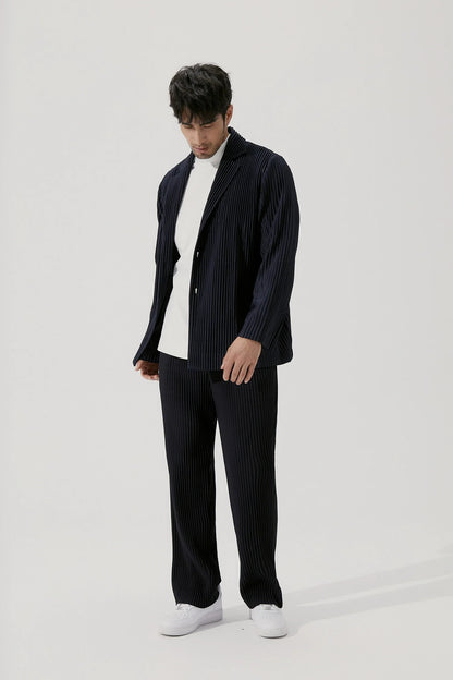 Pleated Blazer Black Suits For Men High Quality Casual Japanese Style Blazers Stretch Fabric Slim Fit Coat