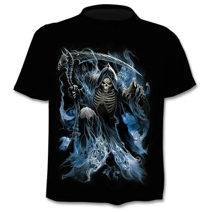 New retro street punk motorcycle men's T-shirt 3D shirt casual fashion hip-hop horror short sleeved round neck men's clothing