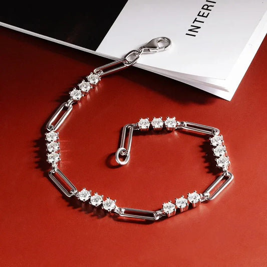 Bracelet 3 mm en Moissanite Complète Plaqué Argent S925 et Or 18K pour Femme, Cadeau Bijoux Fins Scintillants pour Fête de Mariage
