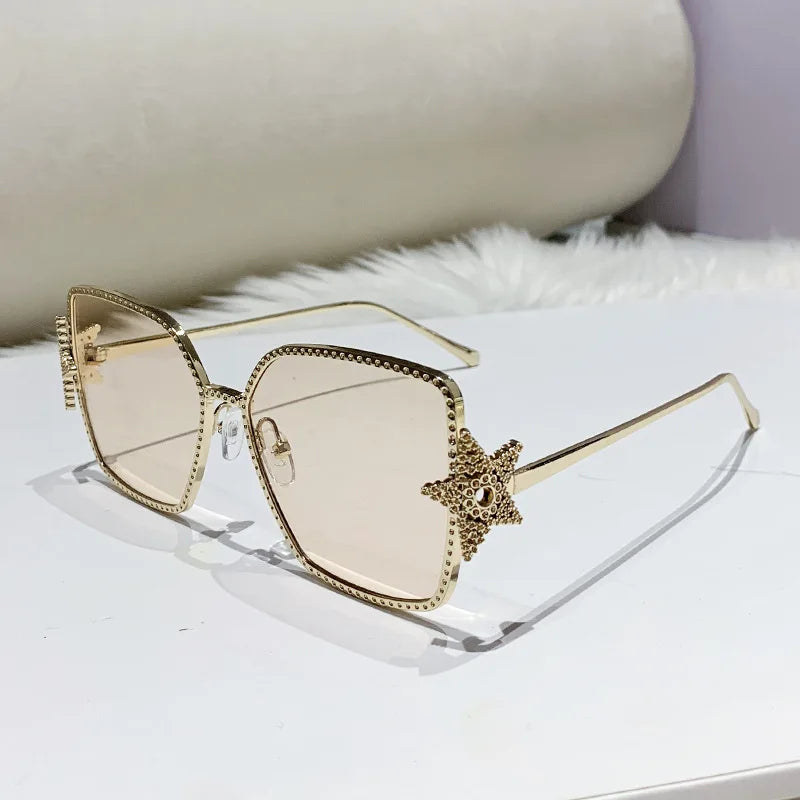 Metal Frame Oversized UV400 Sunglasses Women Men Star Design New Trendy Square Sun Glasses Ladies Vintage Cool Gafas De Sol