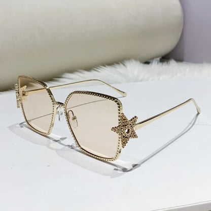Metal Frame Oversized UV400 Sunglasses Women Men Star Design New Trendy Square Sun Glasses Ladies Vintage Cool Gafas De Sol