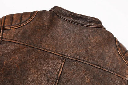 2025 Vintage Camel Yellow Genuine Leather Jacket Real Natural Cowhide Men Motorcycle Biker Coat Mens Slim Calf Skin Coat