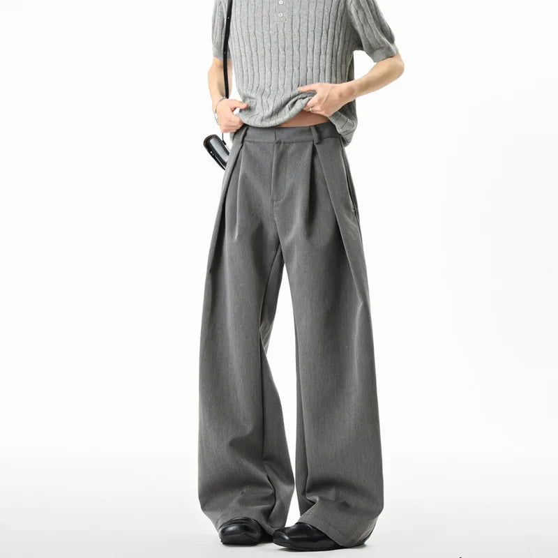 Grey Suit Pants Men Fashion Society Mens Black Dress Pants Korean Loose Casual Wide Leg Pants Mens Office Formal Trousers